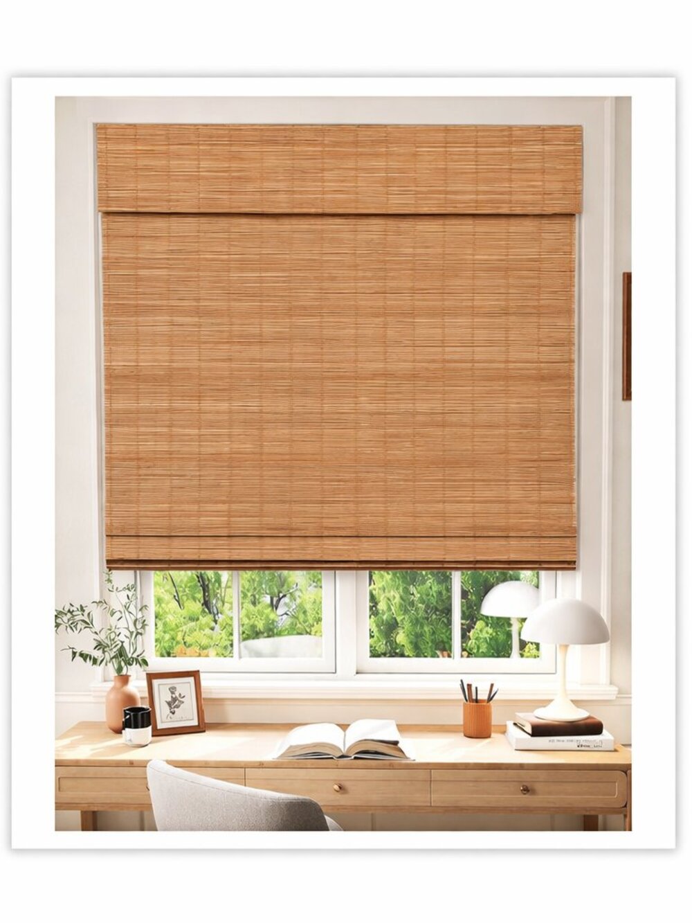 LazBlinds Cordless Blackout Bamboo Roman Shade 23"W x 64"H Papara Carbon